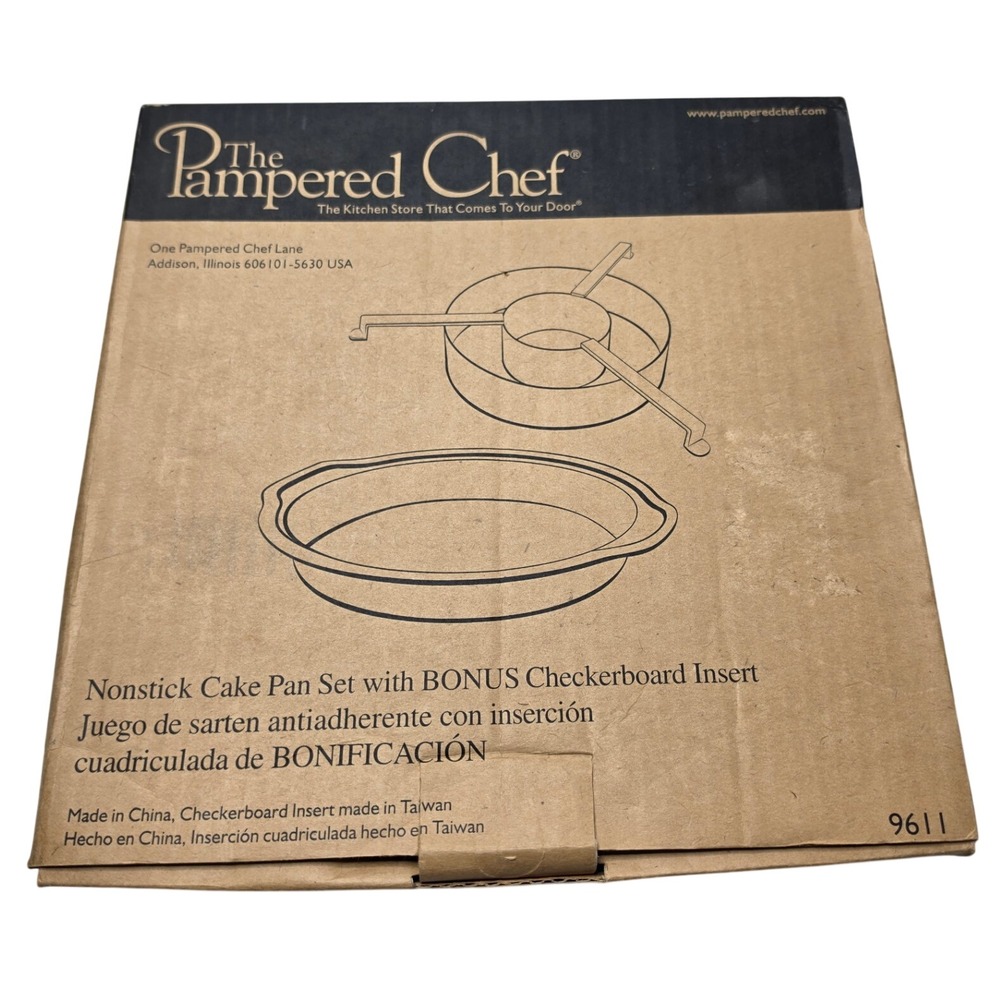 Pampered Chef Nonstick Cake Pan Set with Checkerboard Insert 9611 New In Box